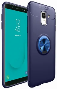Samsung Galaxy J6 Plus 2018 Kılıf Auto Focus Serisi Soft Premium Standlı Yüzüklü Kapak - Mavi