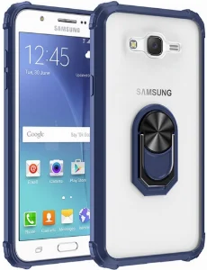 Samsung Galaxy J7 Kılıf Standlı Arkası Şeffaf Kenarları Airbag Kapak - Lacivert
