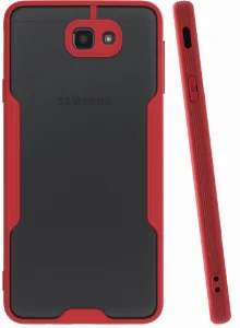 Samsung Galaxy J7 Prime Kılıf Kamera Lens Korumalı Arkası Şeffaf Silikon Kapak - Kırmızı