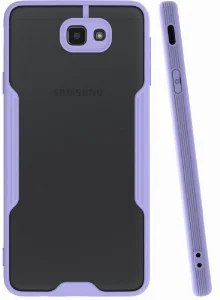Samsung Galaxy J7 Prime Kılıf Kamera Lens Korumalı Arkası Şeffaf Silikon Kapak - Lila