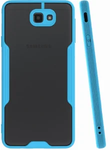 Samsung Galaxy J7 Prime Kılıf Kamera Lens Korumalı Arkası Şeffaf Silikon Kapak - Mavi
