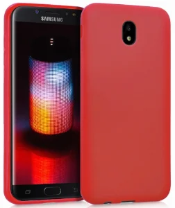 Samsung Galaxy J7 Pro Kılıf İnce Mat Esnek Silikon - Kırmızı