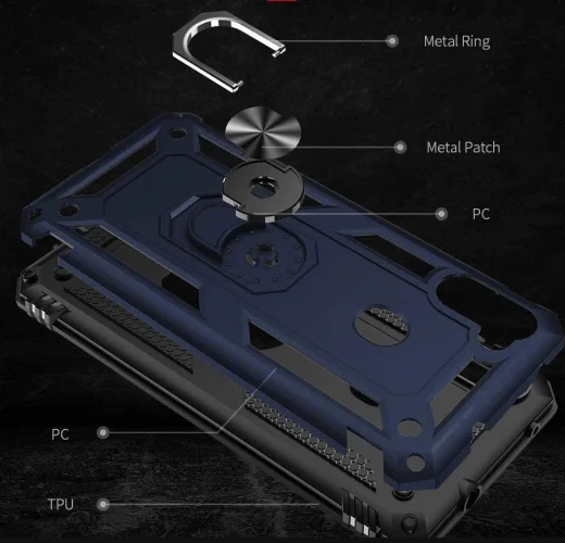 Samsung Galaxy M11 Kılıf Silikon Zırhlı Standlı Yüzüklü Mıknatıslı Tank Kapak - Gri