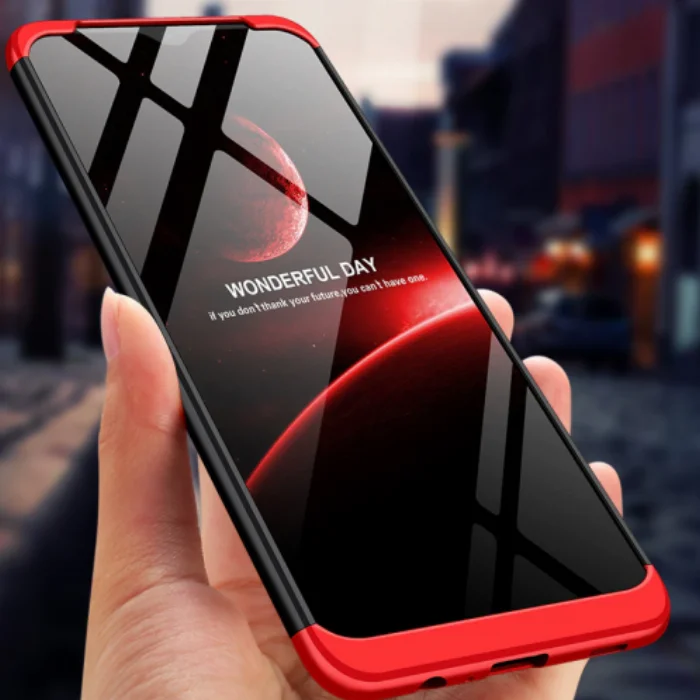 Samsung Galaxy M12 Kılıf 3 Parçalı 360 Tam Korumalı Rubber AYS Kapak  - Kırmızı - Siyah