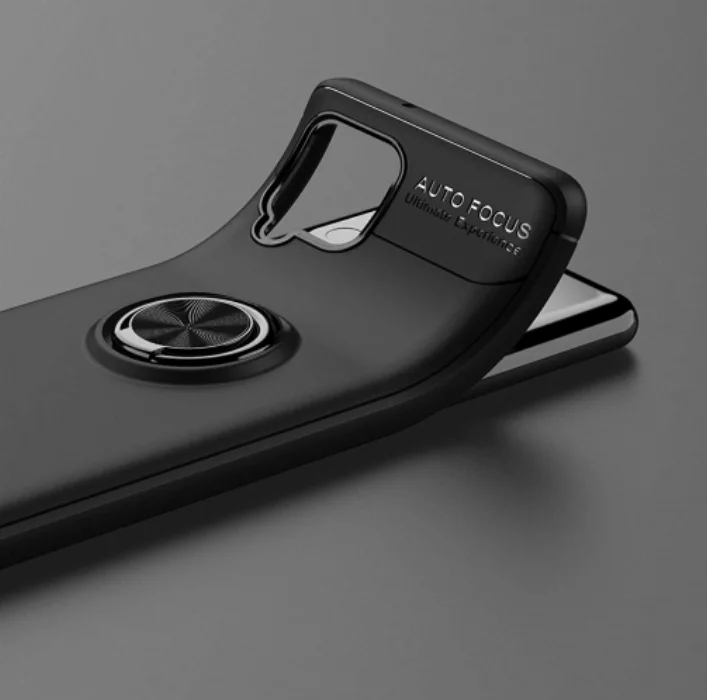 Samsung Galaxy M12 Kılıf Auto Focus Serisi Soft Premium Standlı Yüzüklü Kapak - Siyah