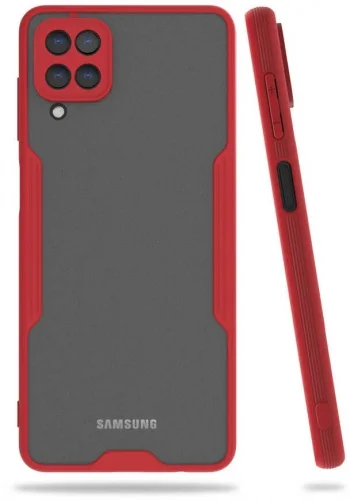 Samsung Galaxy M12 Kılıf Kamera Lens Korumalı Arkası Şeffaf Silikon Kapak - Kırmızı