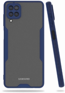 Samsung Galaxy M12 Kılıf Renkli Silikon Kamera Lens Korumalı Şeffaf Parfe Kapak - Lacivert