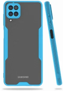 Samsung Galaxy M12 Kılıf Kamera Lens Korumalı Arkası Şeffaf Silikon Kapak - Mavi