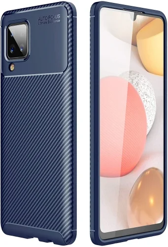 Samsung Galaxy M12 Kılıf Karbon Serisi Mat Fiber Silikon Negro Kapak - Lacivert