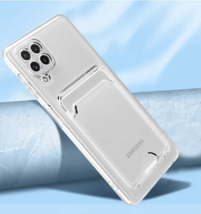 Samsung Galaxy M12 Kılıf Kartlıklı Şeffaf Esnek Silikon Kamera Korumalı