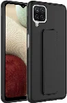 Samsung Galaxy M12 Kılıf Mat Pürüzsüz Standlı Katlanabilir Qstand Kapak - Siyah