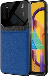 Samsung Galaxy M21 Kılıf Deri Görünümlü Emiks Kapak - Mavi