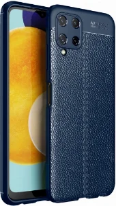 Samsung Galaxy M22 Kılıf Deri Görünümlü Parmak İzi Bırakmaz Niss Silikon - Lacivert