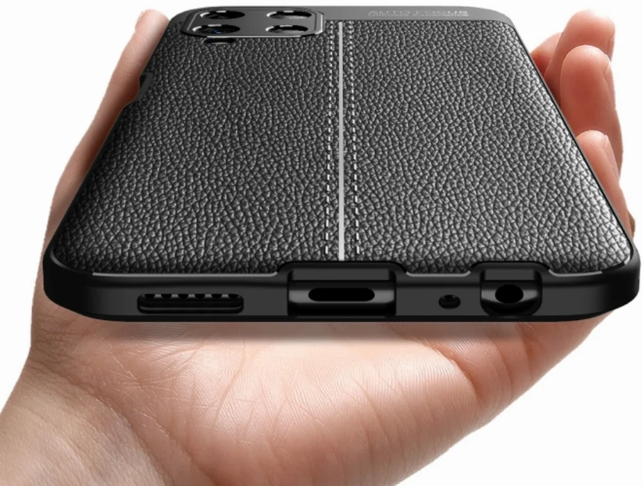 Samsung Galaxy M22 Kılıf Deri Görünümlü Parmak İzi Bırakmaz Niss Silikon - Siyah