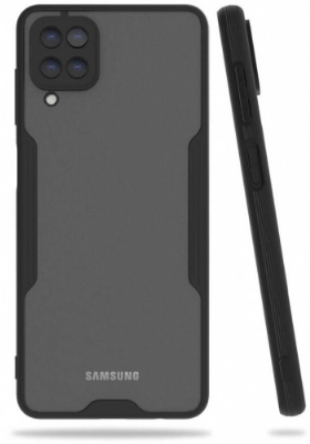 Samsung Galaxy M22 Kılıf Renkli Silikon Kamera Lens Korumalı Şeffaf Parfe Kapak - Siyah