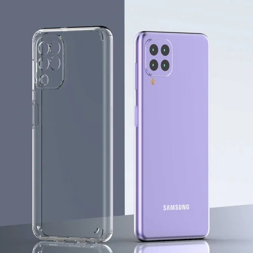 Samsung Galaxy M22 Kılıf Korumalı Kenarları Silikon Arkası Sert Coss Kapak  - Şeffaf