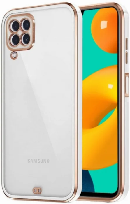Samsung Galaxy M22 Kılıf Parlak Kenarlar Pastel Silikon Voit Kapak - Beyaz