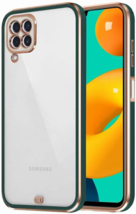 Samsung Galaxy M22 Kılıf Parlak Kenarlar Pastel Silikon Voit Kapak - Koyu Yeşil