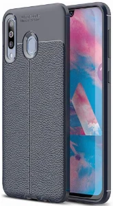 Samsung Galaxy M30 Kılıf Deri Görünümlü Parmak İzi Bırakmaz Niss Silikon - Lacivert