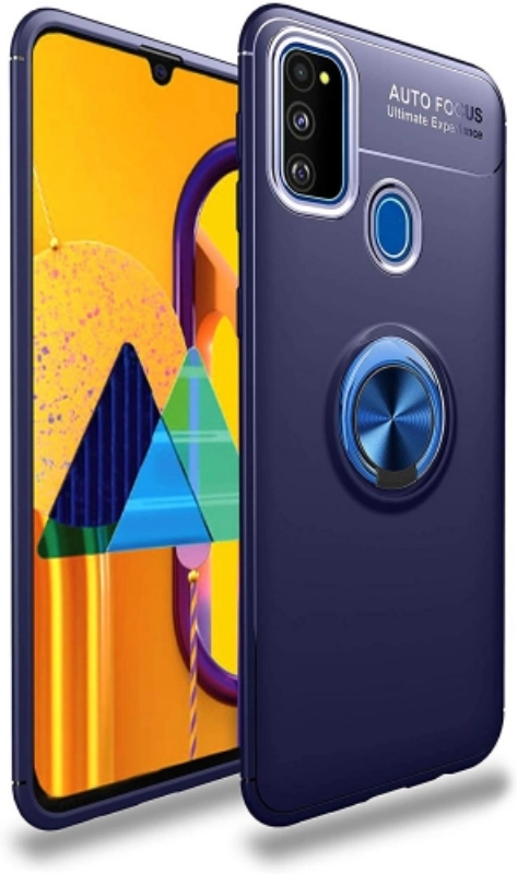 Samsung Galaxy M30s Kılıf Renkli Silikon Yüzüklü Standlı Auto Focus Ravel Kapak - Mavi