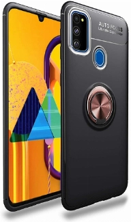 Samsung Galaxy M30s Kılıf Renkli Silikon Yüzüklü Standlı Auto Focus Ravel Kapak - Rose Gold