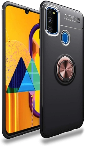 Samsung Galaxy M30s Kılıf Renkli Silikon Yüzüklü Standlı Auto Focus Ravel Kapak - Rose Gold