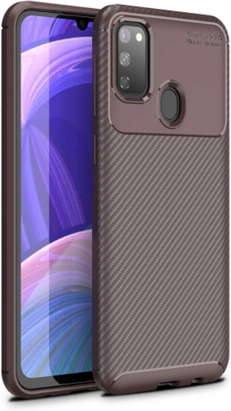 Samsung Galaxy M30s Kılıf Silikon Parmak İzi Bırakmayan Karbon Soft Negro Kapak - Kahve