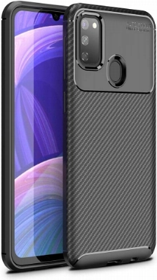 Samsung Galaxy M30s Kılıf Silikon Parmak İzi Bırakmayan Karbon Soft Negro Kapak - Siyah