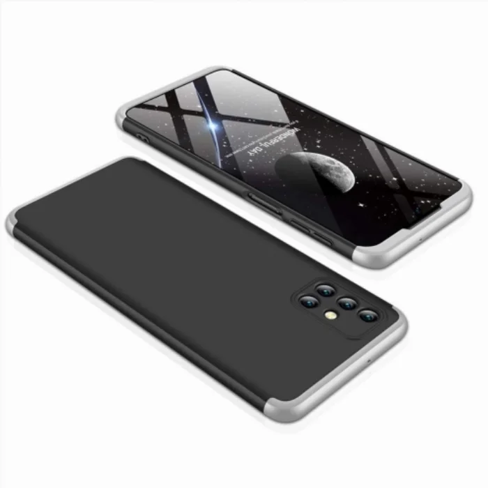 Samsung Galaxy M31s Kılıf 3 Parçalı 360 Tam Korumalı Rubber AYS Kapak  - Gri Siyah