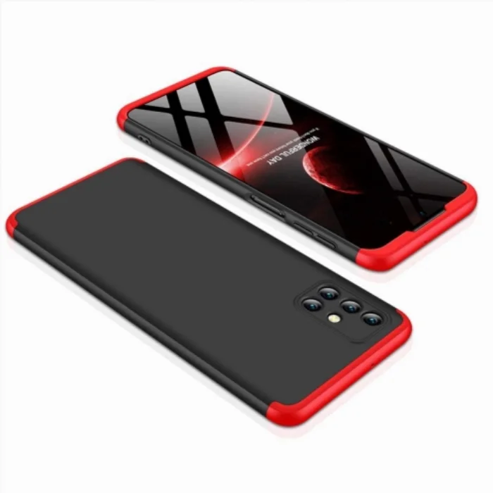 Samsung Galaxy M31s Kılıf 3 Parçalı 360 Tam Korumalı Rubber AYS Kapak  - Kırmızı - Siyah
