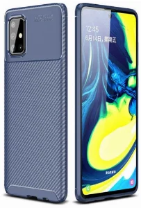 Samsung Galaxy M31s Kılıf Karbon Serisi Mat Fiber Silikon Negro Kapak - Lacivert