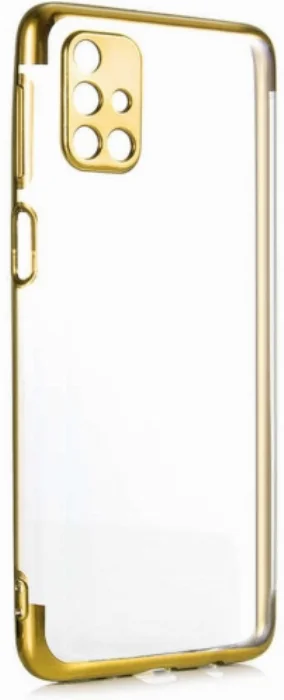 Samsung Galaxy M31s Kılıf Renkli Köşeli Lazer Şeffaf Esnek Silikon - Gold