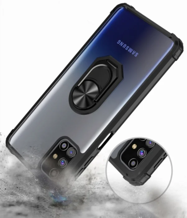 Samsung Galaxy M31s Kılıf Standlı Arkası Şeffaf Kenarları Airbag Kapak - Siyah