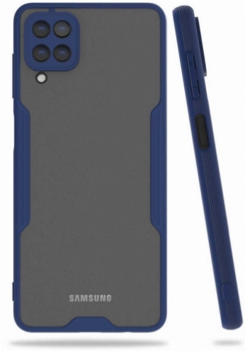 Samsung Galaxy M32 Kılıf Renkli Silikon Kamera Lens Korumalı Şeffaf Parfe Kapak - Lacivert