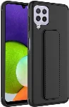Samsung Galaxy M32 Kılıf Mat Pürüzsüz Standlı Katlanabilir Qstand Kapak - Siyah