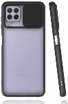 Samsung Galaxy M32  Kılıf Silikon Sürgülü Lens Korumalı Buzlu Şeffaf - Siyah