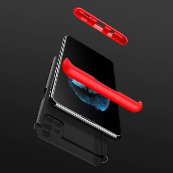 Samsung Galaxy M51 Kılıf 3 Parçalı 360 Tam Korumalı Rubber AYS Kapak  - Kırmızı - Siyah