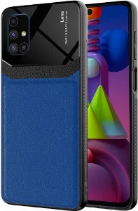 Samsung Galaxy M51 Kılıf Deri Görünümlü Emiks Kapak - Mavi