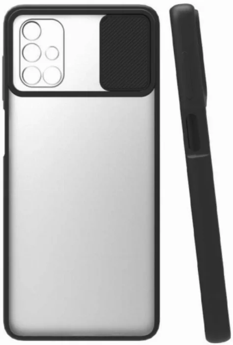 Samsung Galaxy M51 Kılıf Silikon Sürgülü Lens Korumalı Buzlu Şeffaf - Siyah