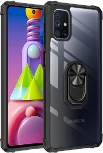 Samsung Galaxy M51 Kılıf Standlı Arkası Şeffaf Kenarları Airbag Kapak - Siyah