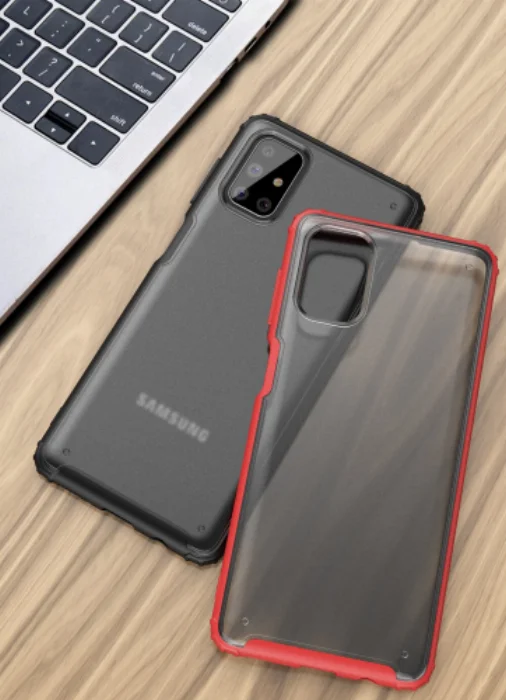 Samsung Galaxy M51 Kılıf Volks Serisi Kenarları Silikon Arkası Şeffaf Sert Kapak - Kırmızı