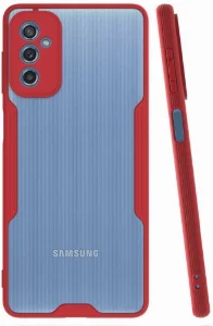 Samsung Galaxy M52 Kılıf Kamera Lens Korumalı Arkası Şeffaf Silikon Kapak - Kırmızı