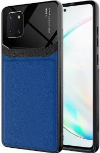 Samsung Galaxy Note 10 Lite Kılıf Deri Görünümlü Emiks Kapak - Mavi