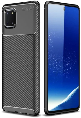 Samsung Galaxy Note 10 Lite Kılıf Karbon Serisi Mat Fiber Silikon Negro Kapak - Siyah