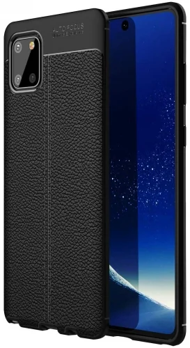 Samsung Galaxy Note 10 Lite Kılıf Deri Görünümlü Parmak İzi Bırakmaz Niss Silikon - Siyah