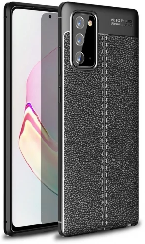 Samsung Galaxy Note 20 Kılıf Deri Görünümlü Parmak İzi Bırakmaz Niss Silikon - Siyah