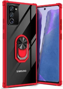 Samsung Galaxy Note 20 Kılıf Standlı Arkası Şeffaf Kenarları Airbag Kapak - Kırmızı