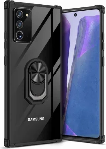 Samsung Galaxy Note 20 Kılıf Standlı Arkası Şeffaf Kenarları Airbag Kapak - Siyah