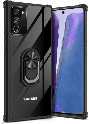 Samsung Galaxy Note 20 Kılıf Standlı Arkası Şeffaf Kenarları Airbag Kapak - Siyah