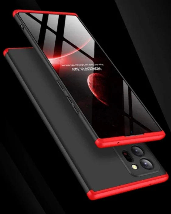 Samsung Galaxy Note 20 Ultra Kılıf 3 Parçalı 360 Tam Korumalı Rubber AYS Kapak  - Kırmızı - Siyah